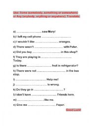 English Worksheet: Some or Any