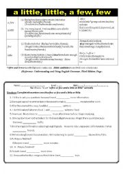 English Worksheet: Expressions of Quantity (A few, Few, A little, little)