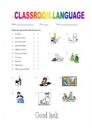 English Worksheet: Classroom Language