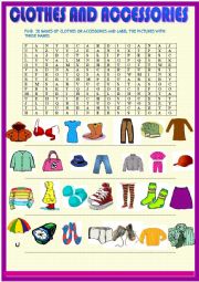 Clothes wordseach puzzle