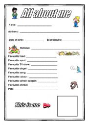 English Worksheet: All about me