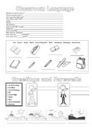 Classroom Language, classroom objects, greetings