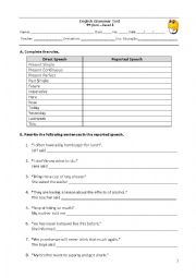 English Worksheet: Grammar test - Reported Speech