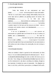language worksheet about the environment