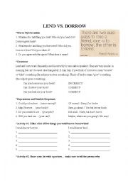 English Worksheet: Borrow x Lend