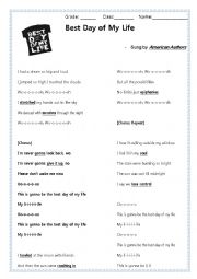English Worksheet: Best Day of My Life - by American Authors