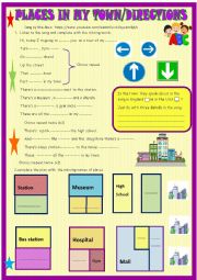 English Worksheet: Places in my town: Song by the ABCs about DIRECTIONS in town