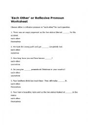 English Worksheet: reflexive pronoun or each other