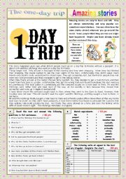 English Worksheet: AMAZING STORIES The one-day trip (Easy Reader + Voca and Ex + KEY) 7/