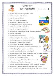 English Worksheet: 25 topics to write compositions