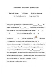 English Worksheet: Characters in Sherlock Holmes The Hound of The Baskervilles -cloze activity worksheet