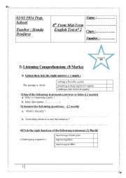English Worksheet: 8th form mid term test n 2 
