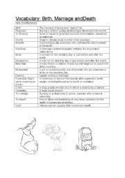 English Worksheet: Vocabulary sheet Birth,Marriage and Death