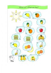 English Worksheet: Fruit-What is it? What color is it?&plurals