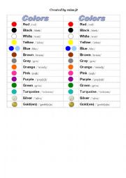 English Worksheet: COLORS table 