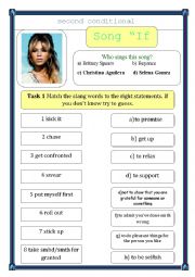 English Worksheet: Song - If I were a boy (By Beyonce) - Second Conditional