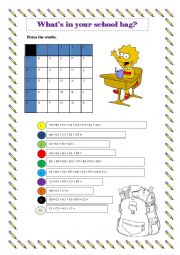 English Worksheet: Whats in your school bag