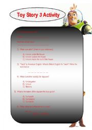 English Worksheet: Complete Toy Story 3 Movie Activity