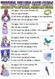 English Worksheet: Future teller game cards. Revision of 