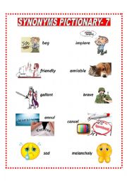 English Worksheet: SYNONYMS PICTIONARY 7