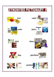 English Worksheet: SYNONYMS PICTIONARY 9