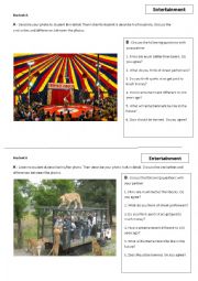 English Worksheet: Entertainment photo comparison and conversation questions