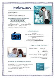 English Worksheet: Song: Troublemaker - Olly Murs