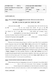 English Worksheet: 9 Test 3 A 2014-2015