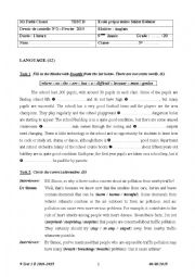 English Worksheet: 9 Test 3 B 2014-2015