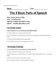 English Worksheet: 4 Basic Parts of Speech