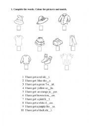 English Worksheet: Colours and Clothes