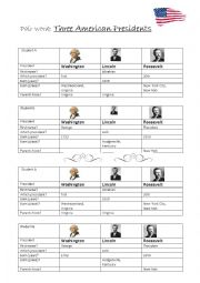 English Worksheet: Three American presidents: a pair work