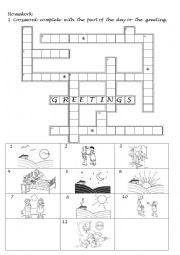 English Worksheet: 0. Greetings and parts of the day - Crossword