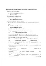 English Worksheet: Simple Present & Present Continuous Tense