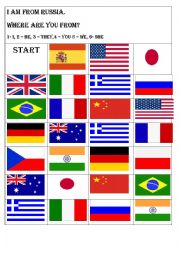 English Worksheet: Board game - countries Where are you from?