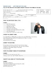 English Worksheet: song Bruno Mars Simple Present