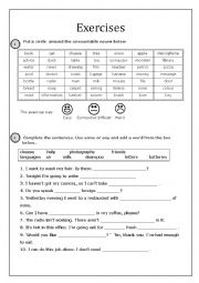 Exercises countable / uncountable nouns