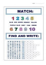 English Worksheet: Numbers from 1 to 10 and colours