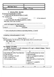 English Worksheet: 7th Grade test N2