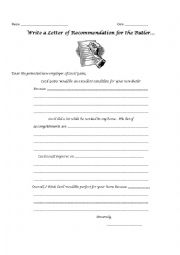 English Worksheet: The Butler Recommendation Letter