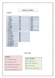 English Worksheet: Cardinal Numbers