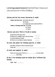 English Worksheet: listening comprehension test 