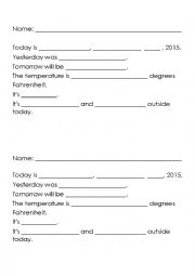 English Worksheet: Do Now Date and Weather Conditions