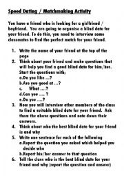 English Worksheet: Speed-dating & Matchmaking activity