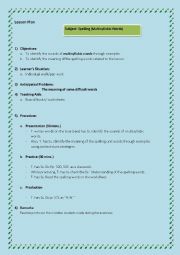 English Worksheet: Lesson plan for spelling (Multisyllabic words)