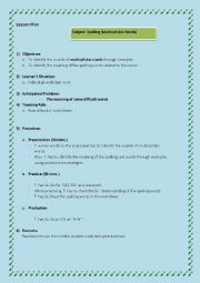 Lesson plan for spelling (Multisyllabic words)