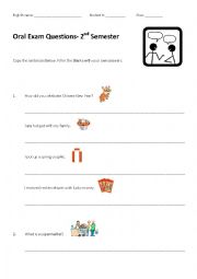 English Worksheet: Oral Exam Questions 