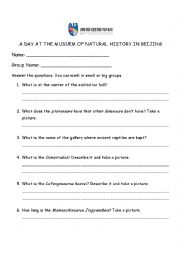 English Worksheet: A Day at the Museum of Natural History in Beijing