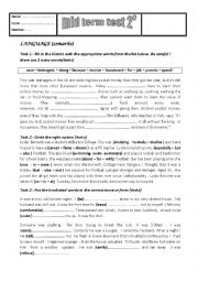 English Worksheet: mid term test 2 sport