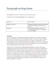 English Worksheet: Paragraph Writing Frame